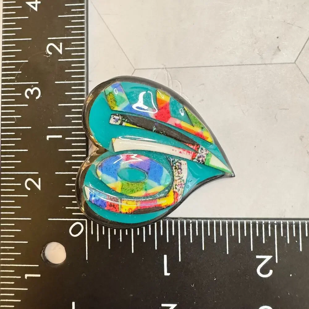 Vintage Lucinda Heart Brooch LOVE Colorful Artistan Resin Pin Rare Numbered